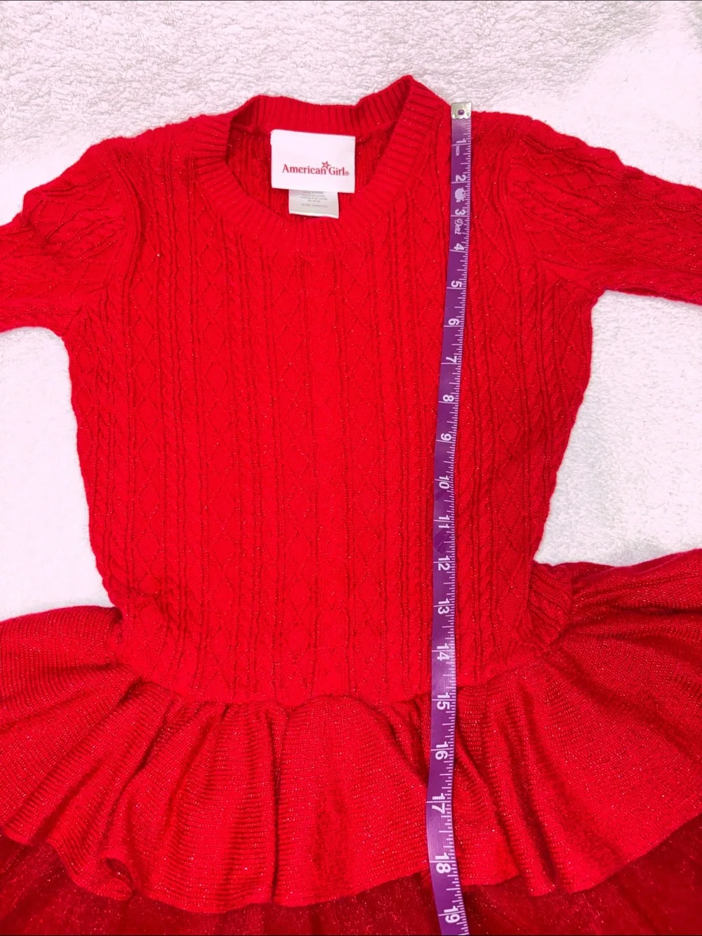 American Girl holiday Red Cable Knit Sweater Dress with Tulle Skirt small 7/8